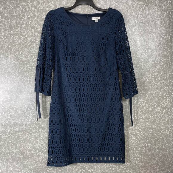 Dressbarn Women's Navy Blue Cottagecore Romantic Lace Dress - Size 8 - Ribbon - Picture 1 of 7